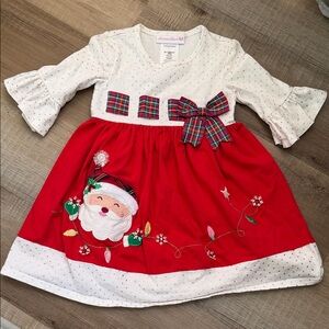 Bonnie Jean Festive Red and White Dress with Plaid Bow